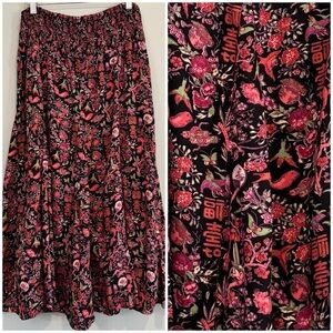April Cornell  Floral Midi Skirt Chinese Characters Oriental Whimsical S